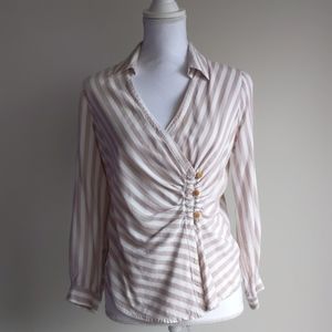 Maeve Anthropologie White Beige Striped Blouse